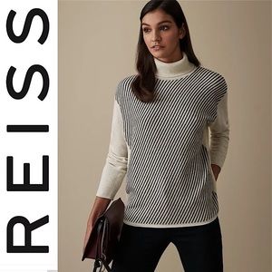 REISS Bridget Striped Turtleneck Sweater Wool Cashmere Blend Relaxed Boxy Size S